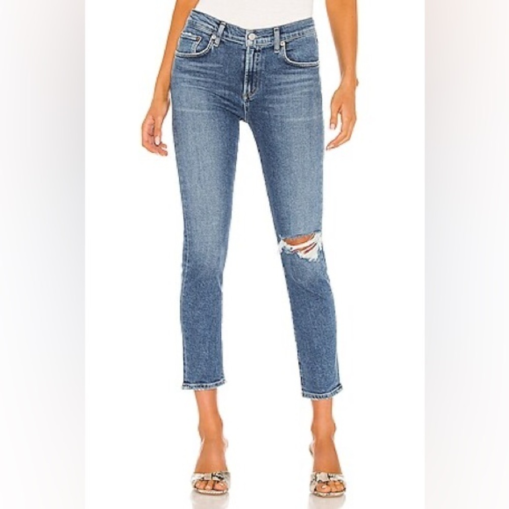 Agolde | Toni Mid Rise Straight Jeans Shoreline Distressed Knee Midwash 25/0